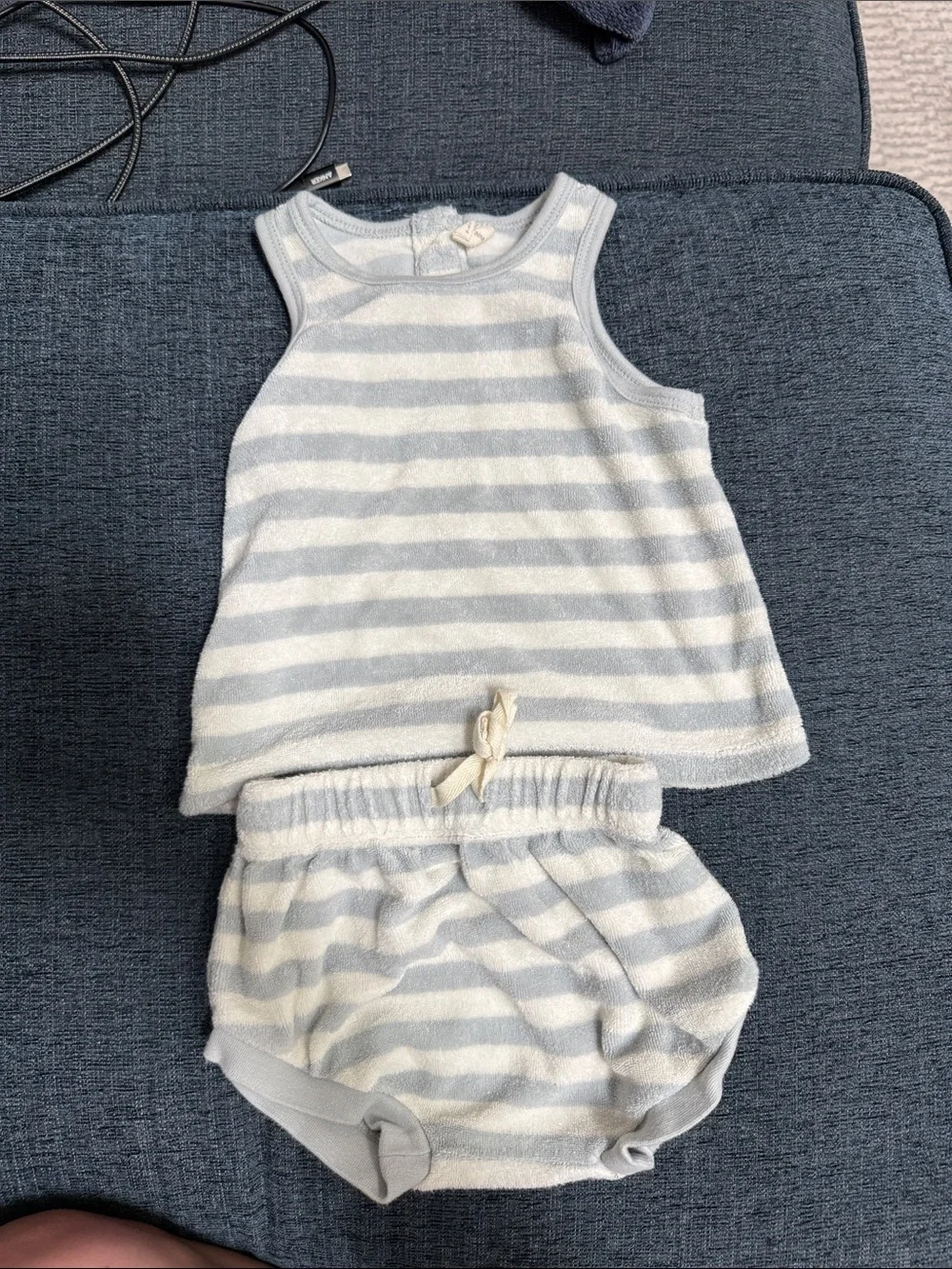 Quince Mae 3-6 Soft Stripe Kids Tank & Bloomers Set - Light Blue and White